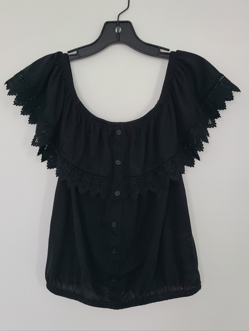 Black Off-Shoulder Ruffle Lace Top - No Boundaries
